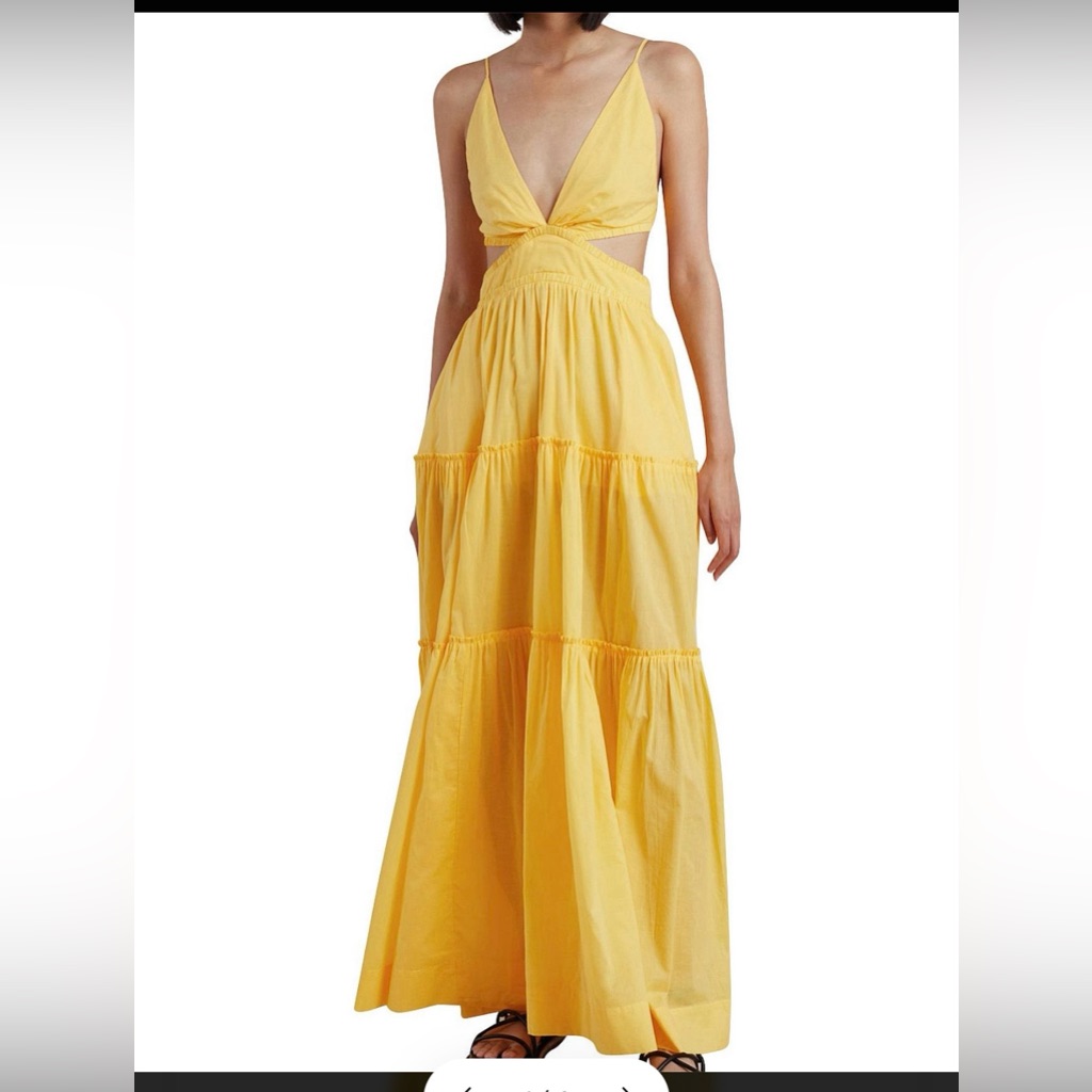 Bec + Bridge Carla V Neck Tiered Skirt Yellow Backless Maxi Dress